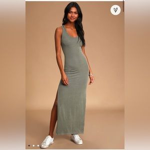 Lulus Relaxed but Not Least Sage Green Ribbed Sleeveless Maxi Dress